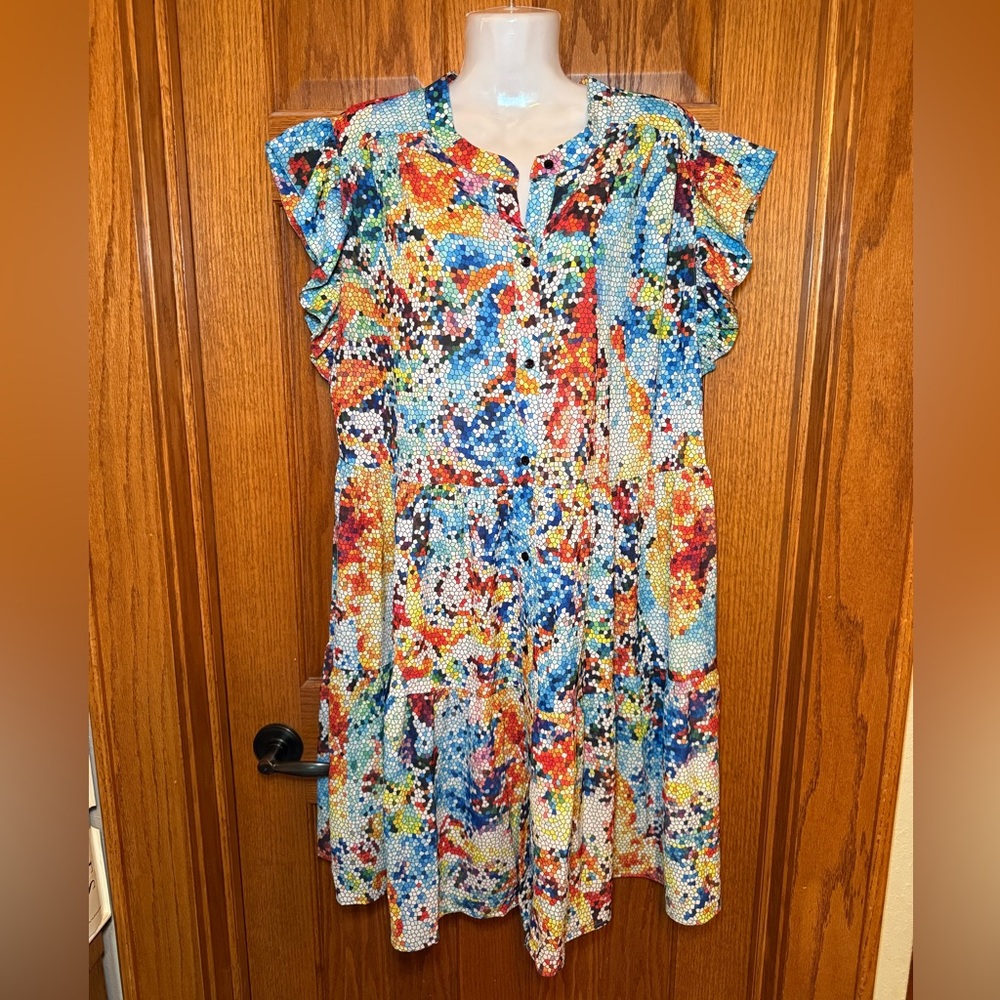 Colorful Abstract Print Mini Dress